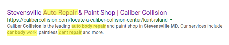 Auto Repair Organic Search Results